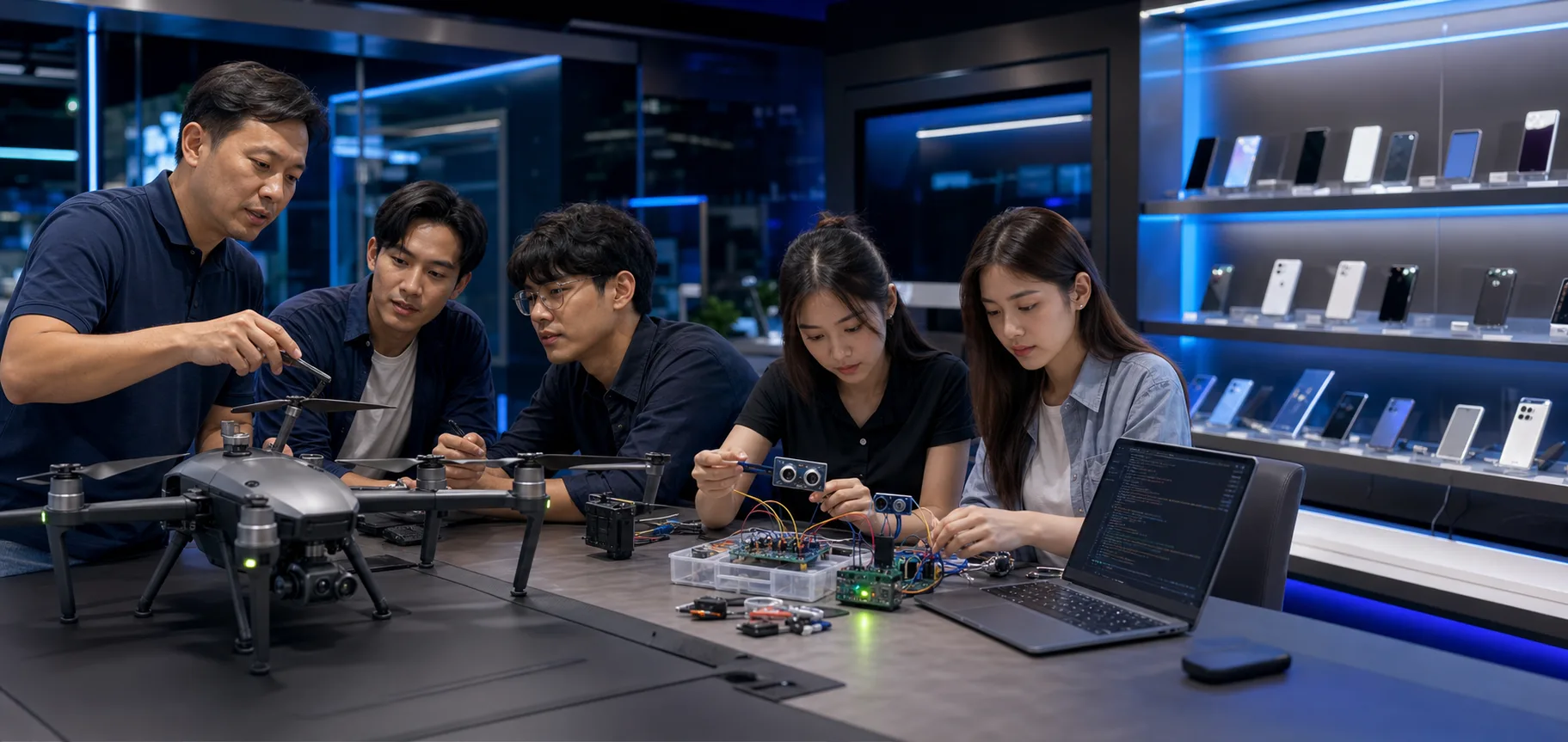 การเรียนสร้างโดรน พัฒนาระบบ IoT และร้านจำหน่ายมือถือ